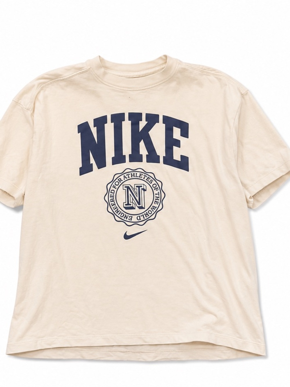 Nike Short Sleeve Tee in Cream with Navy Logo